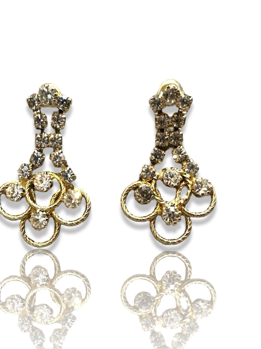 $14 (2/$20) Gold Drop Earrings with Clear Rhinestones - Women Jewelry